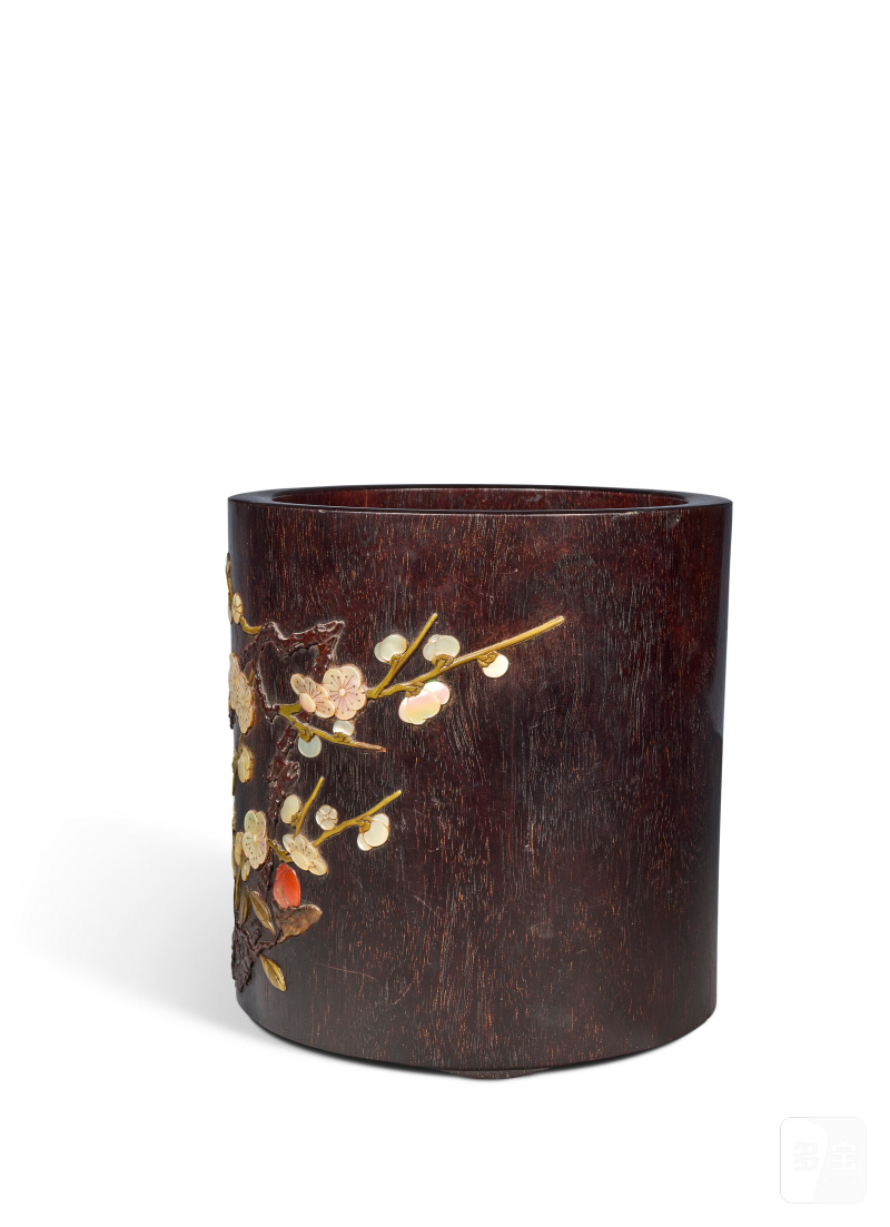 POT À PINCEAUX EN ZITAN INCRUSTÉ DE NACRE, CORNALINE, AMBRE, STÉATITE ET MALACHITE, BITONG  CHINE, DYNASTIE QING, XVIIIE SIÈCLE - 图3